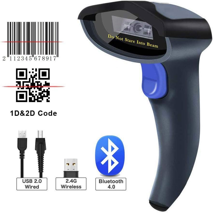 NETUM 2D Barcode Scanner 3-in-1 2.4G Wireless & USB2.0 Wired & Bluetooth 1D QR PDF417 Data Matrix Bar Code Scanner Cordless CMOS Image Barcode Reader for Mobile Payment Computer Screen W8-X
