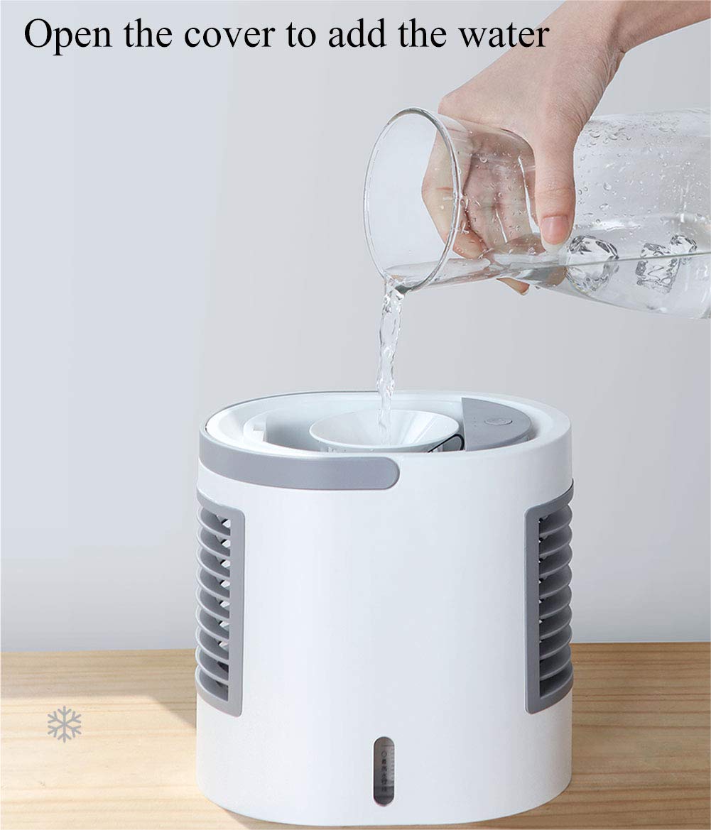 UCMDA Condizionatore Portatile, Mini Raffreddatore D\'aria USB con 7 Colori LED e 3 Velocità del Ventilatore per Home/Office/Camping