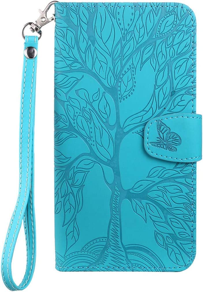 Tiyoo Flip Phone Case for iPhone XS Max, Shockproof Leather Wallet Case with The Tree of Life Pattern, Protective Phone Cover with Card Holder and Magnetic Closure, Phone Cover for iPhone XSMax, Blue