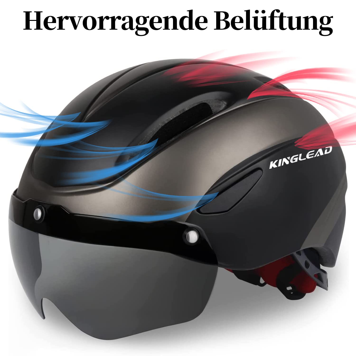 Fahrradhelm Herren Damen mit Abnehmbarem Magnetischem Visier, Ultraleichter Verstellbarer Bike Helm, Atmungsaktiver Radhelm für Erwachsene 4