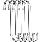HTBMALL 5 Pack Flat S Hooks Stainless Steel Heavy Duty 5.5inch S Hooks for Hanging pots, Pans, Plants, Coffee Mugs, Towels in Kitchen and Bathroom, Coat, Bag, Work Shop, Perfect Rack Hook