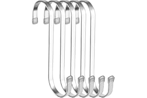 HTBMALL 5 Pack Flat S Hooks Stainless Steel Heavy Duty 5.5inch S Hooks for Hanging pots, Pans, Plants, Coffee Mugs, Towels in Kitchen and Bathroom, Coat, Bag, Work Shop, Perfect Rack Hook