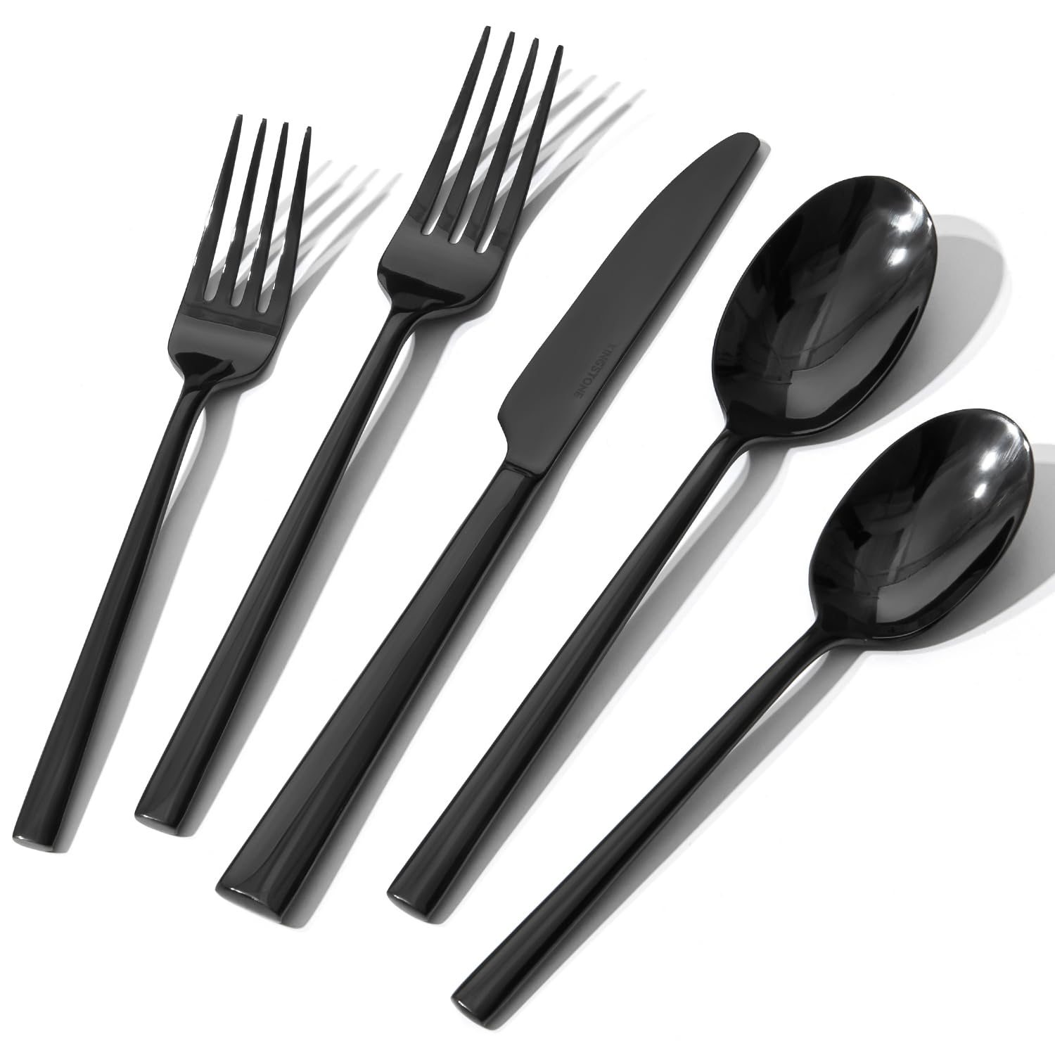 Photo 1 of KINGSTONE Black Silverware Set, 40-Piece Forged Flatware Set Cutlery Set Premium Stainless Steel, Service for 8, for Kitchen, Home, Wedding, Party, Mirror Polished and Dishwasher Safe