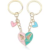 Ouligay 2 Pcs Heart Matching Keychains for Women,Best Friend Keychain,Best Friend Keyring,Long Distance Friendship Birthday Creative Gifts(Pink Bule)