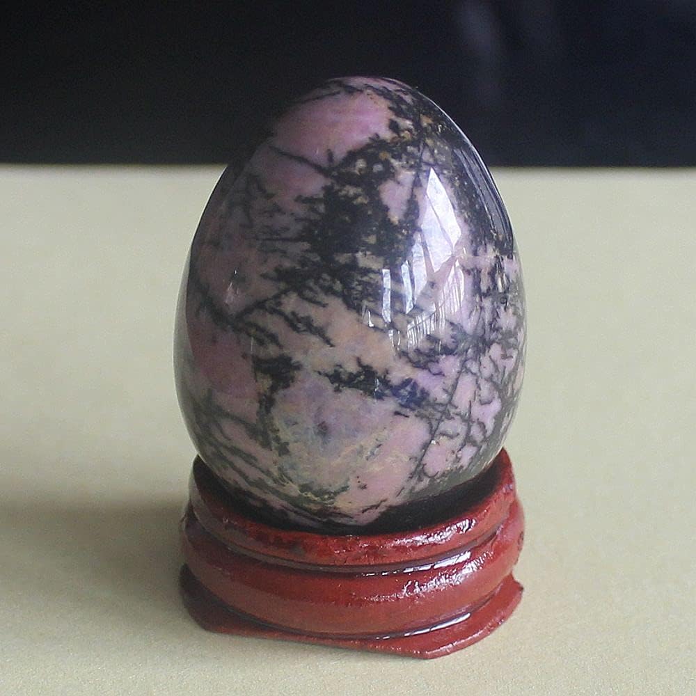 Indoor Fountains & Accessories - 40x30mm Mixed Gemstone Crystal Rose Quartz Egg with Wood Stand Home Decor Chakra Stone Reiki Healing (Rhodonite)