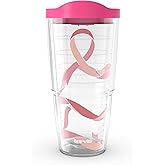 Tervis Pink Ribbon of Hope Made in USA Double Walled Insulated Tumbler Travel Cup Keeps Drinks Cold & Hot, 24oz, Classic