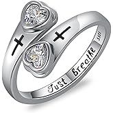 Cujiesp Just Breathe Ring 925 Sterling Silver Hope Rings Inspirational Gift for Women Healing Wrap Open Adjustable Encouragement Birthstone Jewelry Gift to Friends