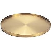 IVAILEX Gold Stainless Steel Round Jewelry and Make up Organiser/Candle Plate Decorative Tray (12.6 inches)