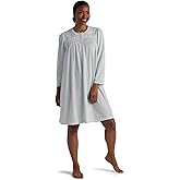 Miss Elaine Women's Nightgown, Honeycomb Knit Gown with Long Sleeves and Round Neckline (Petite Medium,Light Mint)