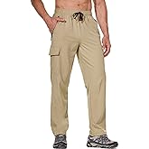 BALEAF Men's Hiking Pants Water Resistant Cargo Quick Dry Travel Elastic Waist with Zip Pockets UPF 50+ for Work Running