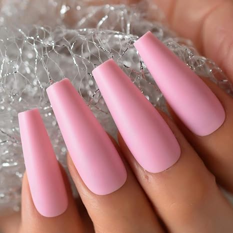 Amazon Co Jp ネイルのつや消しピンクの棺マットプレスエクストラロングクオリティネイルアートのヒント指のためのマットファッションのヒント24 Diy 工具 ガーデン
