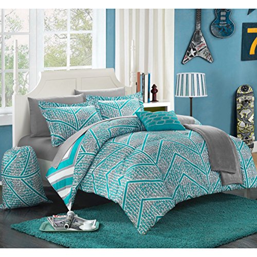 Lovely 10 Piece Twin Xl Aqua Blue Chevron Comforter Set Zig Zag