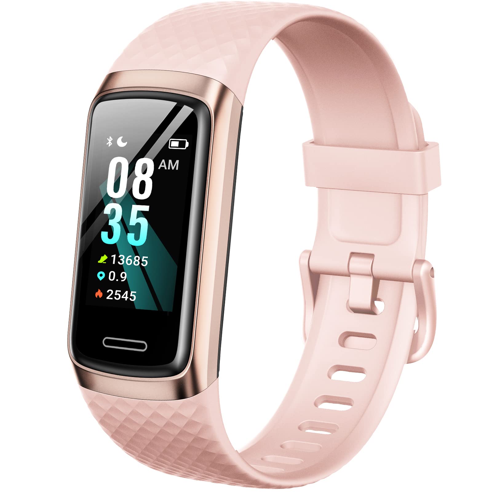 NigerNile スマートウォッチ 活動量計 2025革新モデル 14種類運動モード IP68防水 歩数計 腕時計 睡眠モニター 天気予報 音楽コントロール 目覚まし時計 Line・INS・Twitter・メッセージ・TikTok・SMS着信通知 座り過ぎ通知 飲水通知 長持ちバッテリー iPhone&Android対応 日本語説明書付き ピンク商品画像