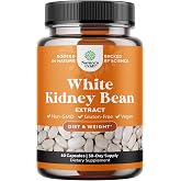 White Kidney Bean Extract Carb Blocker Capsules, Formula - 60 Count | White kidney bean supplement for carb control, metabolism &amp; starchy food support