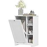 HOMCOM Laundry Cabinet with Removable Basket, Tilt Out Laundry Hamper with Adjustable Shelf and Open Compartments, Modern Bat