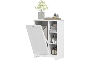 HOMCOM Laundry Cabinet with Removable Basket, Tilt Out Laundry Hamper with Adjustable Shelf and Open Compartments, Modern Bat