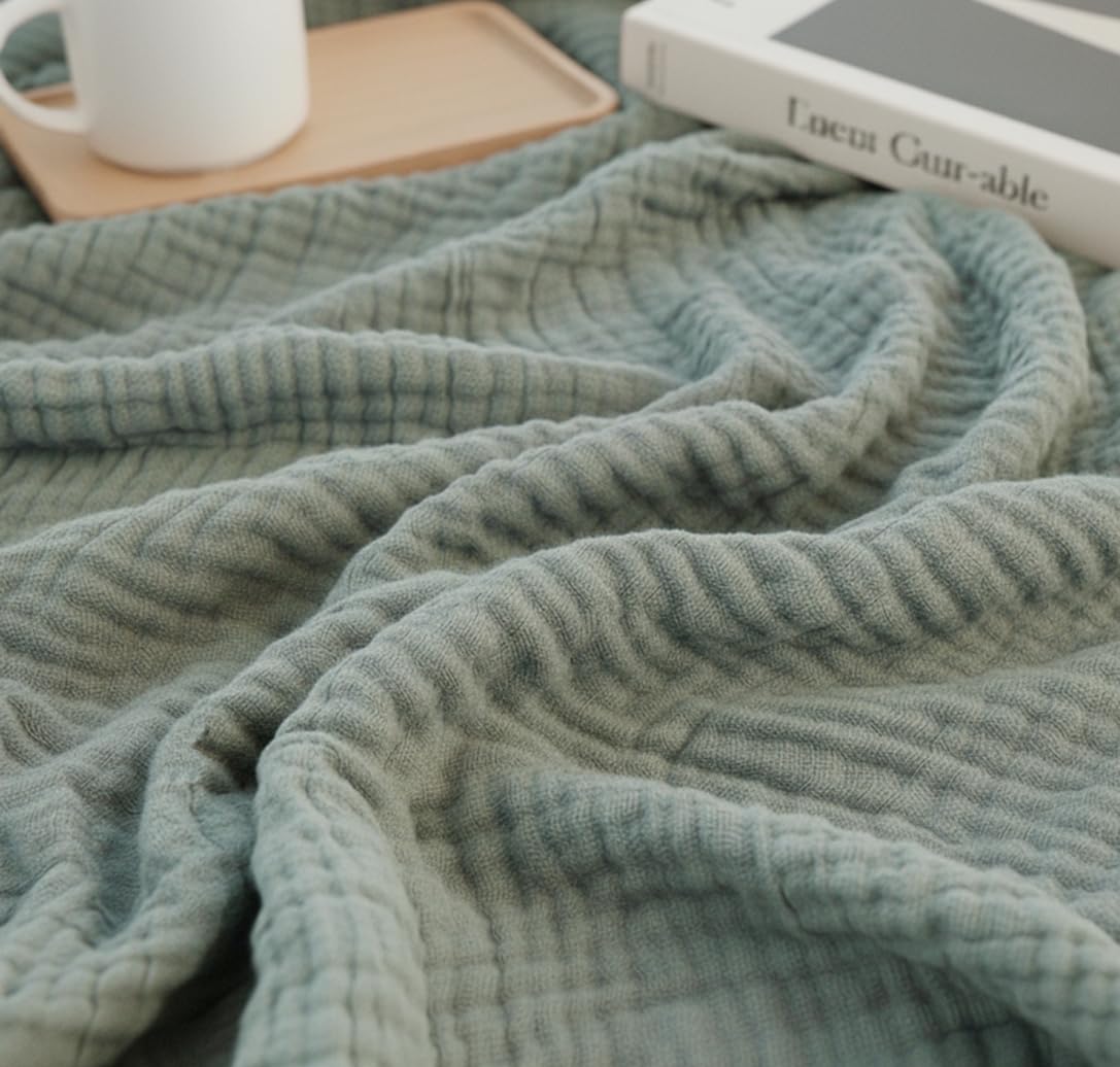 KyraHome 100% Organic Cotton 60"x80" Muslin Gauze Throw Blanket for Couch, Adults, Travel, 4-Layer Pre-Washed Plant-Hand Dyed, Breathable Soft, Cozy, Home Decor, All Season (Sage Green)