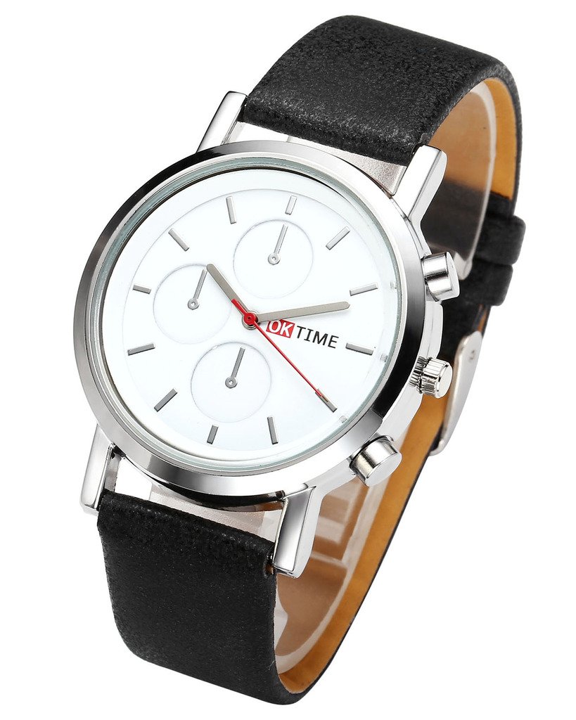 JSDDE Uhren,Modisch Einfach Armbanduhr Traveler unecht Chronograph Quarzuhr Matte Kunstleder Band Armbanduhr,Schwarz