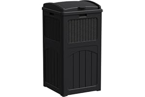 Greesum 33 Gallon Outdoor Trash Can with Lid, Waterproof Resin Garbage Bin for Hideaway, Deck, Patio, Dark Black