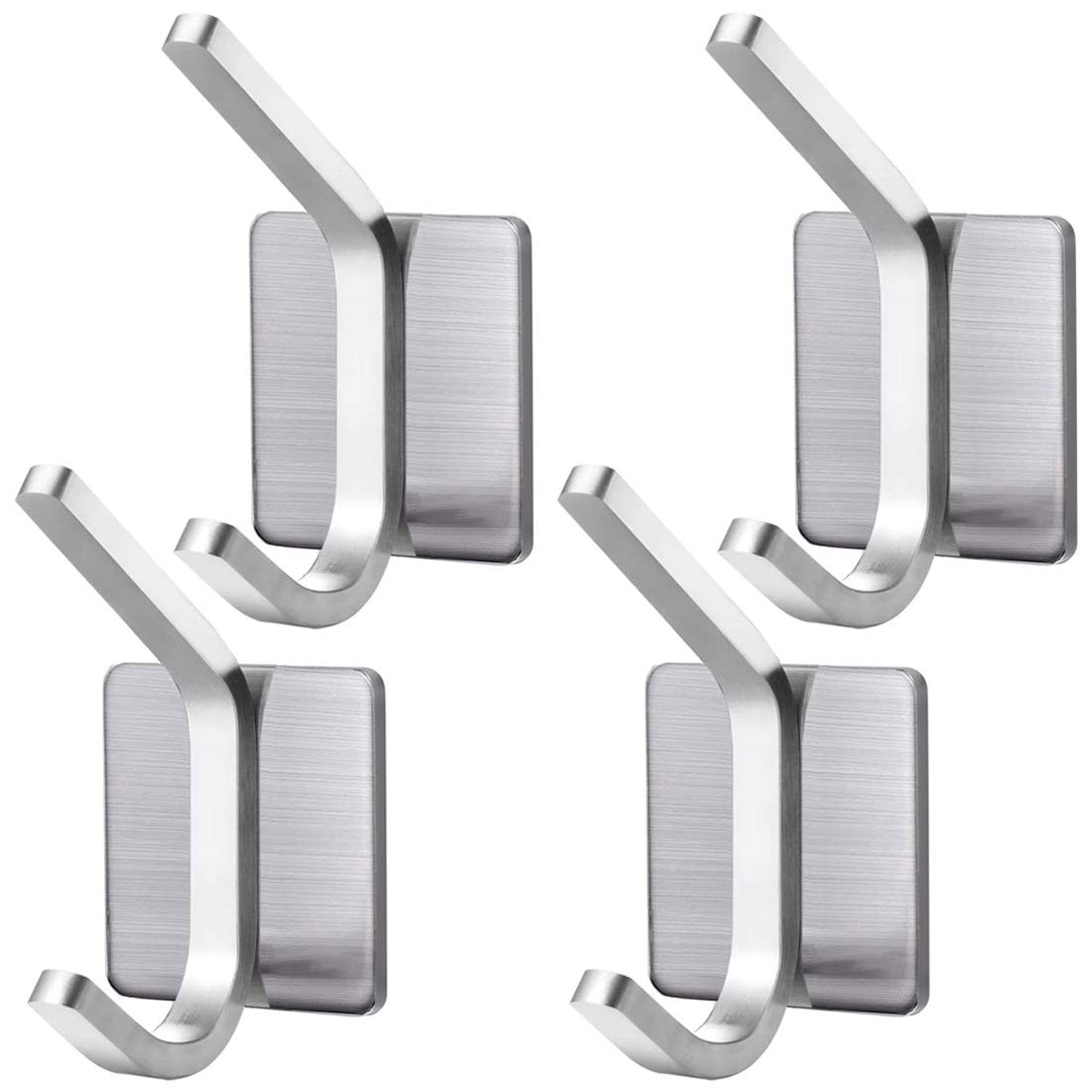 Self Adhesive Hooks, Wall Door Hooks Coat Towel Hooks for Kitchen Bathrooms-Stainless Steel (4 Pcs)