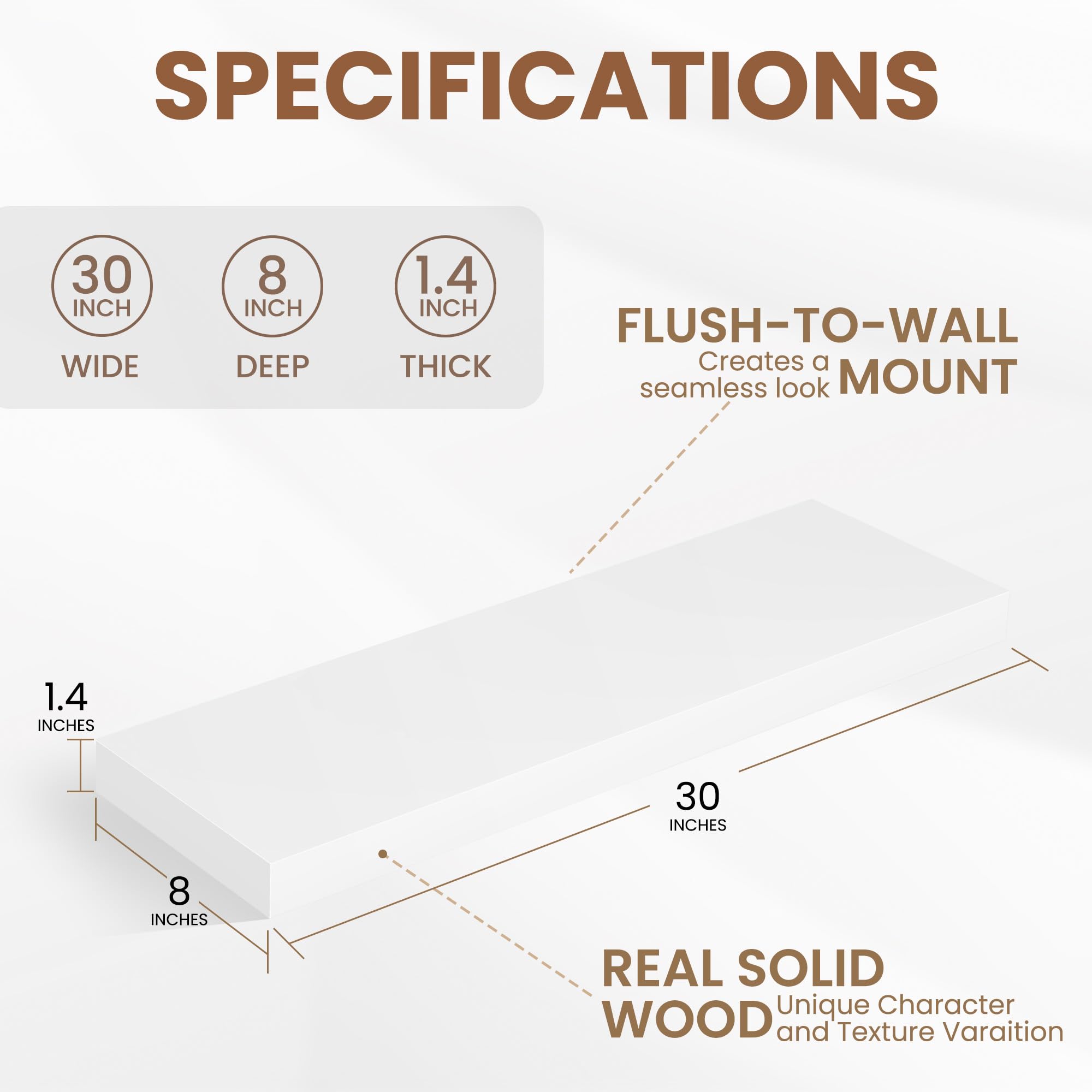 Condition photo showing New/Like New for fun memories rustic floating shelves for home decor, 8 inch deep floating shelf, solid wood floating