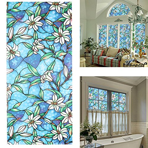 AIQI No Glue Window Film, Self-adhesive Static Sun Insulation Glass Sticker, Window Shades Privacy Stained Free Decorative 5 Styles (17.7 x 39.4inch) (Orchid)