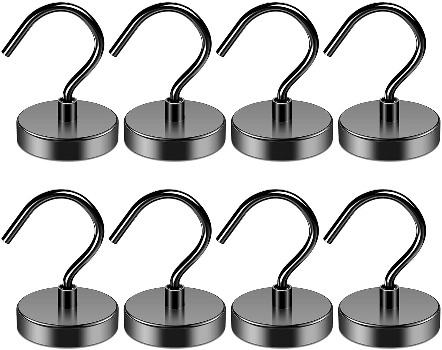 Grtard 110 LBS Black Magnetic Hooks Heavy Duty, Strong Neodymium Magnet Hook Heavy Duty, Magnet with Hook for Fridge, Kitchen, Workplace, Office, Garage - 8 Pack