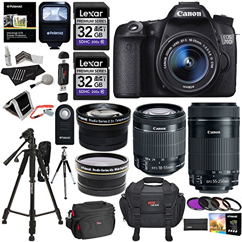 Canon eos 70d 20.2 mp af full hd 1080p dslr camera bundle with ef…