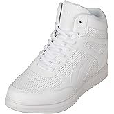 CALTO Men's Invisible Height Increasing Elevator Shoes - White Leather Lace-up High-top Fashion Sneakers - 3.8 Inches Taller - H71904 - Size 9 D(M) US