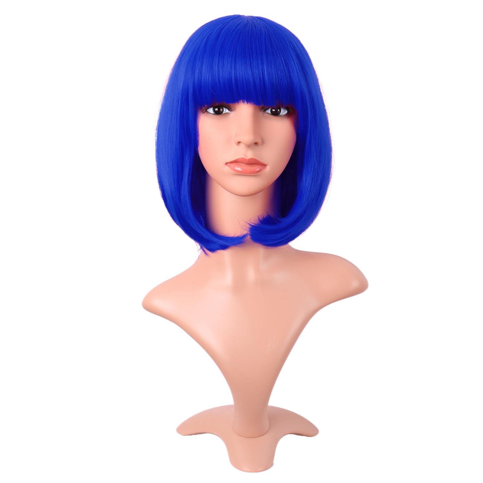 MapofBeauty 12 Inch /30 cm Fashion Lady Short Straight Synthetic Flat Bangs Bob Wig (Navy Blue) — image 1