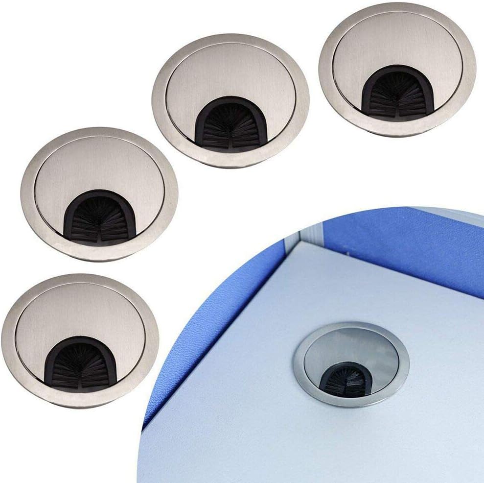 MXD 4X 60mm Desk Table Grommet Zinc Alloy Desk Hole Covers,Computer Desktop Grommets Cable Management Wire Organizers,Round Table Cable Hole Cover for Home Office,Brushed Silver - Image 3