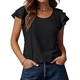 UNCLECAT Womens Scoop Neck Summer Tops 2026 Ruffle Sleeve T Shirts Basic Casual Blouses