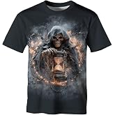 HSKLHBDIL Novel Skull Print T Shirt for Men Gothic Aesthetic Graphic Tee Short Sleeve