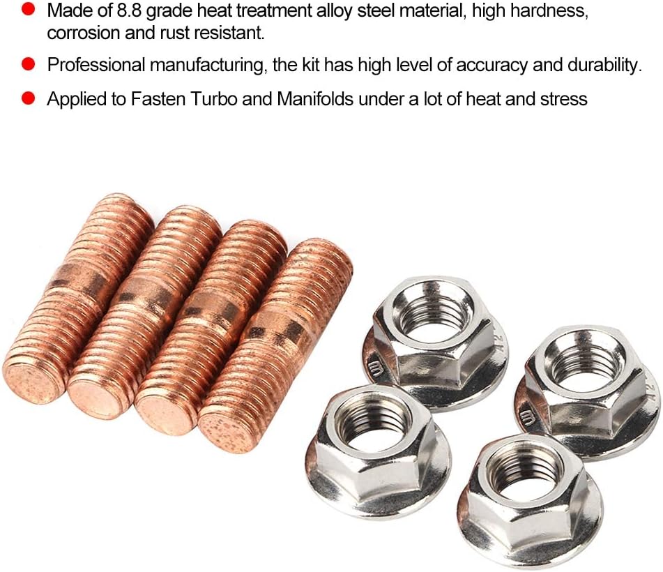 M10x1.50 Threaded T3 T4 T6 Turbo Screw and Nuts High Strength Turbo Stud Kit Flange Nuts Set of 4, popular, normal - Image 3