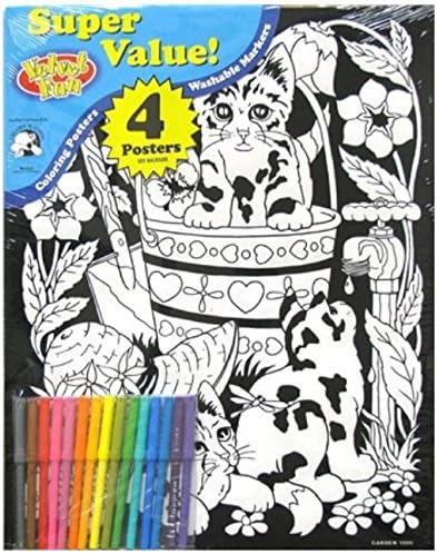 Velvet Fun Coloring Art 4 Pack with Markers ~ Mischievous Kittens (Mischievous Kittens, Water for You, Garden Adventures, Outdoor Critters)