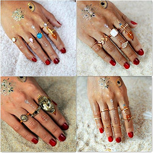 Setita 20 Pieces Turkish Retro Arrow Olive Leaf Turquoise Crystal Joint Knuckle Nail Midi Ring Set Boho Ring Set Stackable