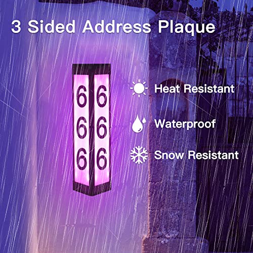 Solar Address Number Sign, 3 Sided Solar Powered Outdoor Waterproof Lighted Address Sign House Number Light, Colored Solar Address Sign for Street Sign House Outside Garden Driveway