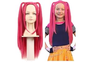 FantaLook Long Straight Hot Pink Cosplay Wig with 2 Ponytails for Halloween Party Costume（Small Size）