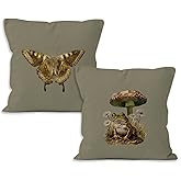VRW Vintage Butterfly Frog Mushroom Throw Pillow Covers 18x18, Rustic Cottagecore Butterfly Frog Mushroom Decorative Pillow Covers for Home Bedroom, Retro Accent Pillows Cover Pillowcases Set of 2