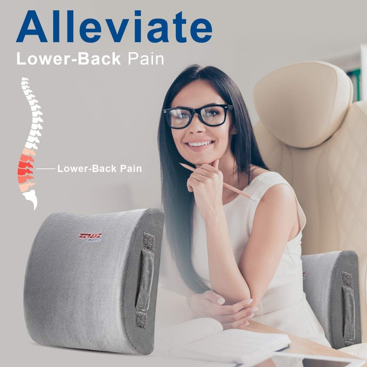 Lumbar Support Back Pillow Cushion - 100% Memory Foam to Protect & Soothe Lower Back, Pain Relief, Orthopedic, Velvet Washable Cover, Cool Gel, Adjustable Straps Ideal Gift Home Office Chair Car Seat: Home & Kitchen