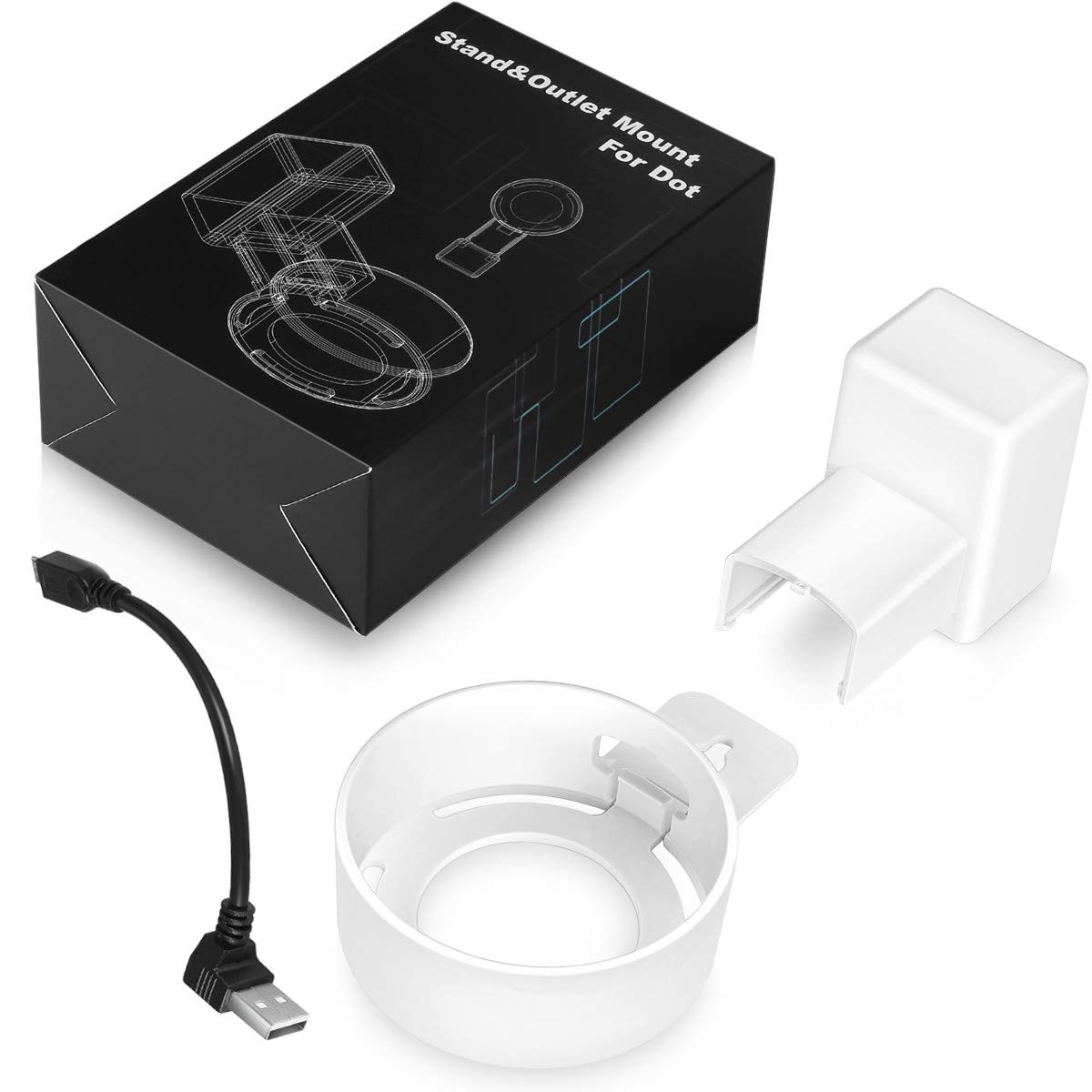 Feiyen Outlet Wall Mount Hanger Stand for Dot 2nd Generation Without Mess Wires Or Screws, Space-Saving Holder Case Plug Mounting Bracket in Kitchens, Bathroom And Bedroom (White - New Packaged)