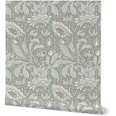 Spoonflower Pale Green Antique Peel and Stick Removable Wallpaper | Sample 12" x 24" | Neutral Art Nouveau Damask Botanical | Self-adhesive, removable and renter-friendly