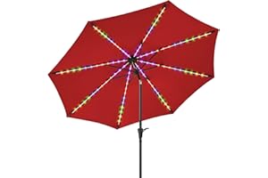 PEAKVONDER 7.5/9/10 ft Outdoor Patio Umbrella with Solar Lights - Small Heavy Duty Beach/Table/Pool/Deck/Market Umbrella, Dual Charging, Tilt, APP & Button Control, UV/Fade-Resistant