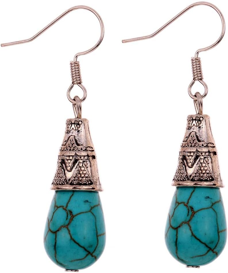 Jewelry Amazing Tibetan Silver Green Waterdrop Rimous Turquoise Dangle Earrings for Women