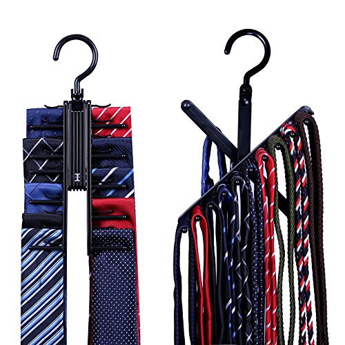 HDE Closet Tie Rack Hanger 2 Pack Organizer Compact NonSlip Rotating Cross Design Rack Securely