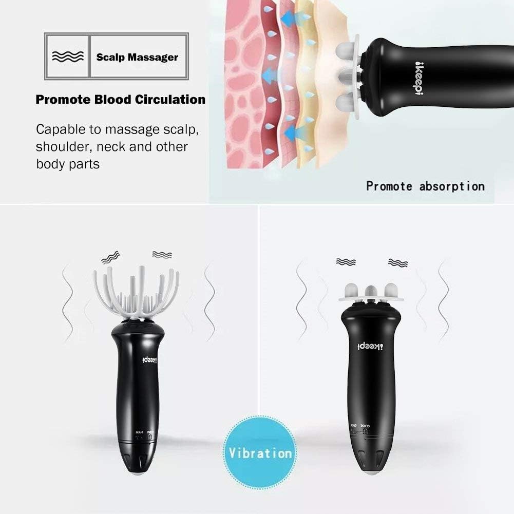 Ikeepi Scalp Massager, Vibration Head Massager for Stress Relaxation, Hair Stimulation, 2 Different Massage Heads- Massaging Face, Neck, Back &Legs: Health & Personal Care