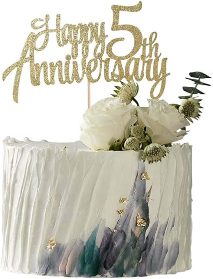 Amazon Com Yuinyo 5th Anniversary Party Decoration Gold Glitter 5th Happy Anniversary Cake Topper Forever 5 Party Favors 5th Anniversary Party Toys Games