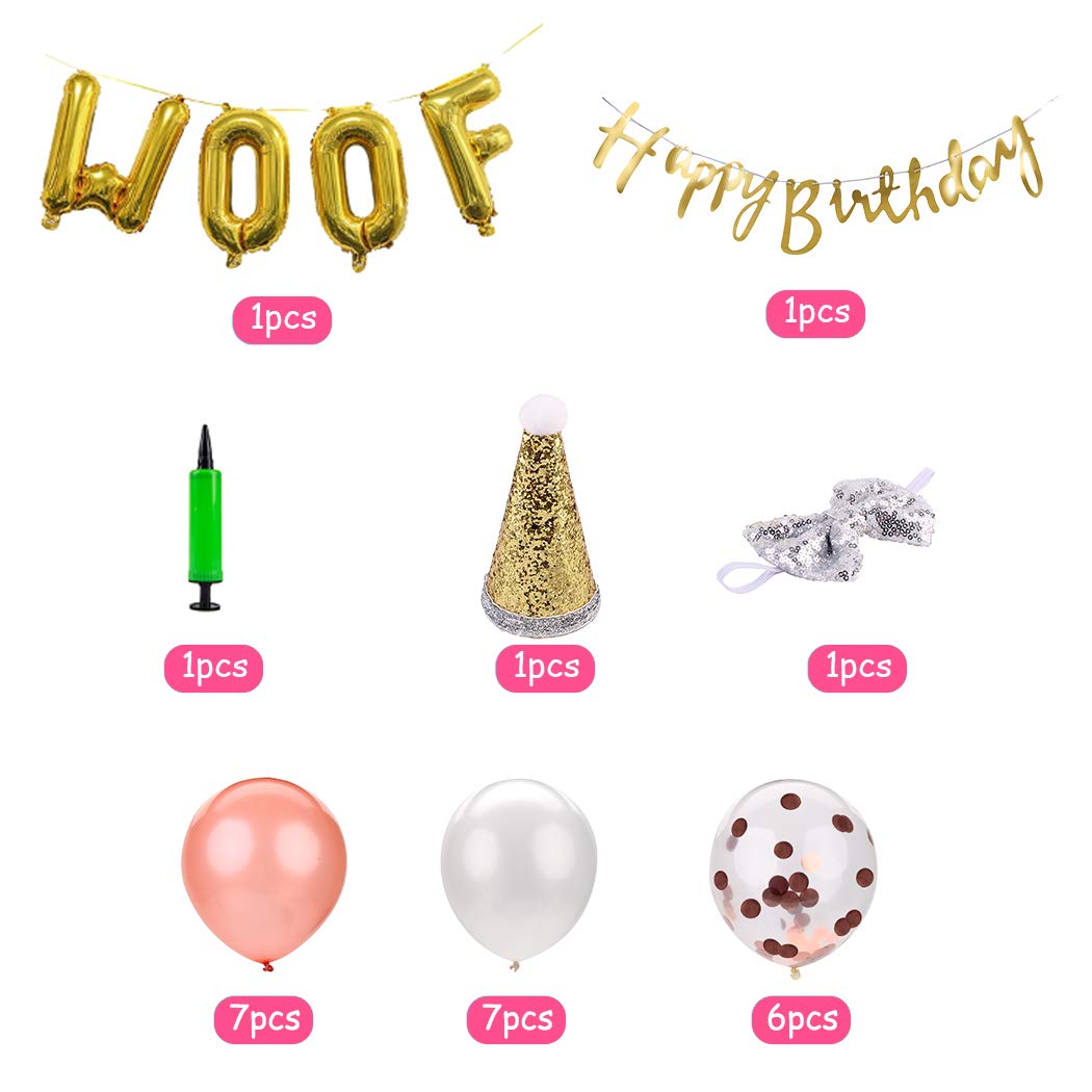 Legendog Dog Birthday Party Supplies,Dog Birthday Hat and Bow ­ WOOF Letter Balloons ­ Happy Birthday Banner ­ 20Pcs Latex Balloons
