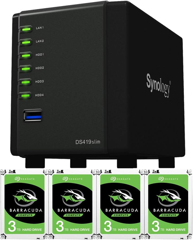 Synology DS419slim 4-Bay DiskStation Compact Personal Cloud Bundle 12TB (4 x 3TB) of 2.5" Hard Drives Fully Assembled and Tested by CustomTechSales