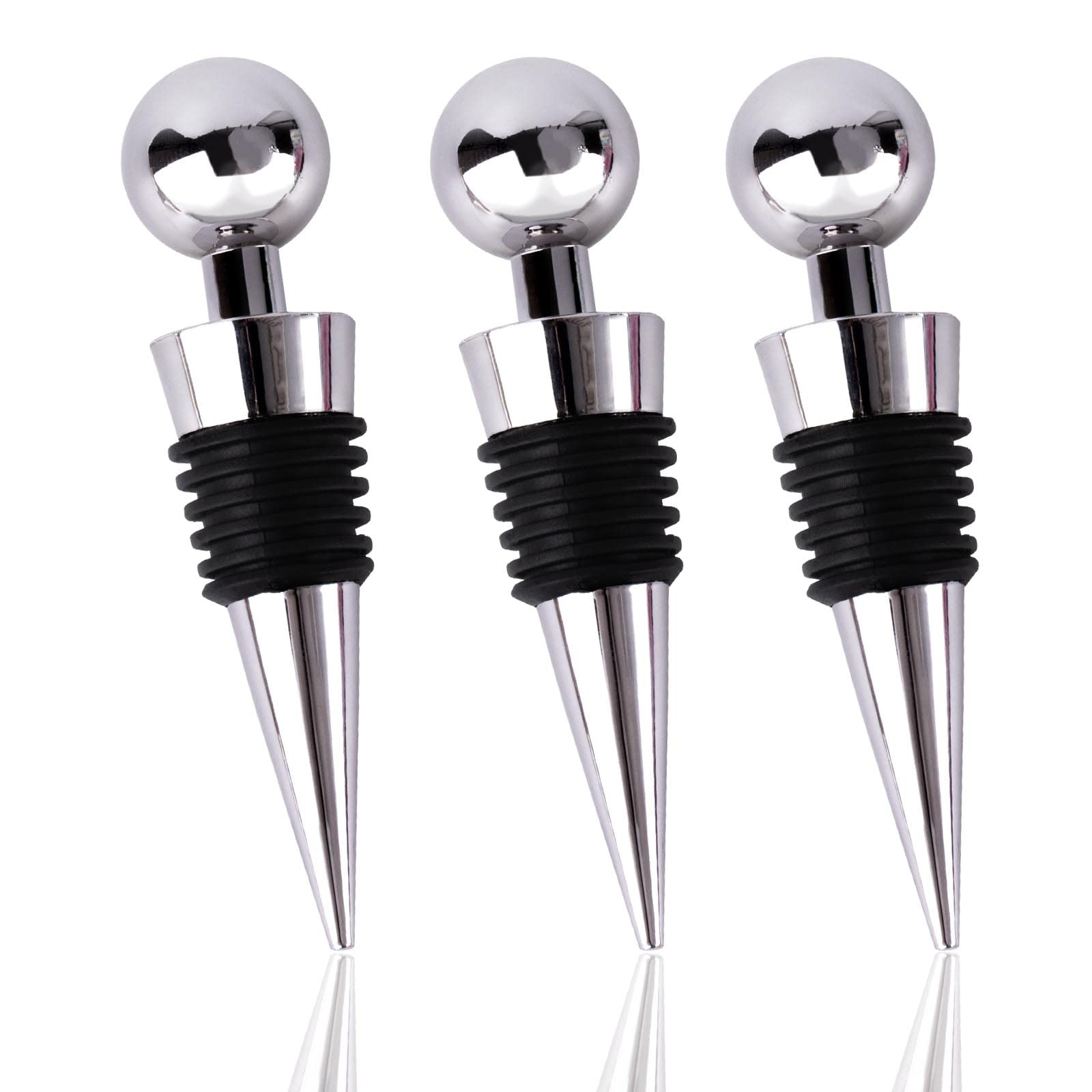 AYNKH 3PCS Reusable Bottle Stoppers, Stainless Steel Durable Wine Saver Beer Sealer Champagne Corks of Opened Wine